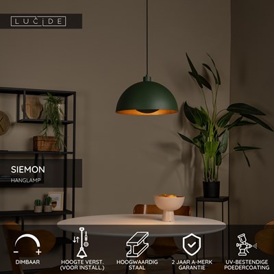 Lucide SIEMON - Hanglamp - Ø 40 cm - 1xE27 - Groen